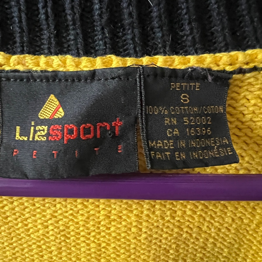 Vintage 90s LIZ Oversized Colorblock V-Neck Sweater in Pink/Blue/Yellow (S/M) - Picture 2 of 4